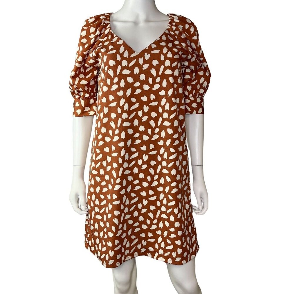 Compaña Fantastica Brown & White Print Casual Dress Womens Size Small‎ (J10217)
